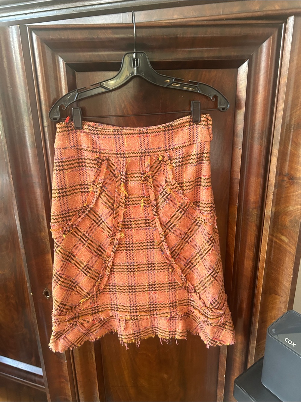 elevenses Pink-Orange Plaid Tweed A-Line Skirt
